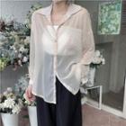 Long-sleeve Plain Sheer Shirt / Plain Camisole Top