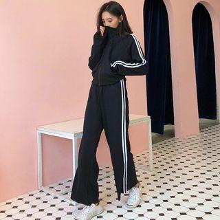 Set: Striped Zip Jacket + Wide-leg Pants