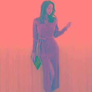 Long-sleeve Button-uo Midi Knit Dress