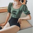 Puff-sleeve Ribbon Swimsuit