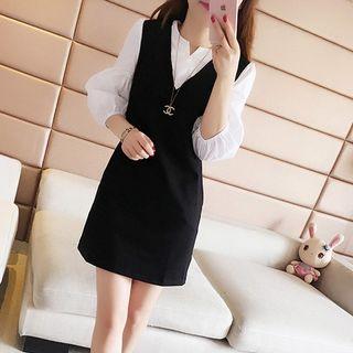 Mock Two-piece Puff-sleeve A-line Mini Dress