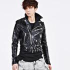 Faux-leather Diagonal-zip Rider Jacket