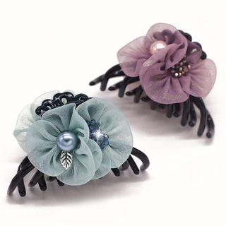 Faux Pearl Rhinestone Flower Hair Clamp