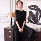 Asymmetric Elbow-sleeve Top / Wide-leg Pants