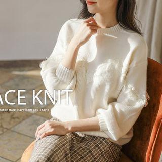 Crew-neck Lace-trim Sweater