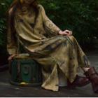 Long-sleeve Print Maxi Dress Yellow & Black - One Size