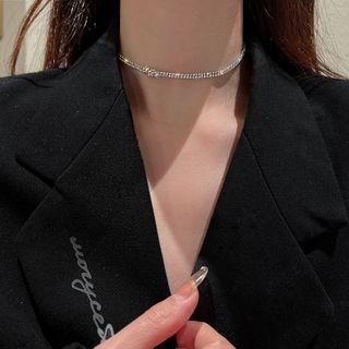 Rhinestone Choker 1 Pc - Rhinestone Choker - Silver - One Size