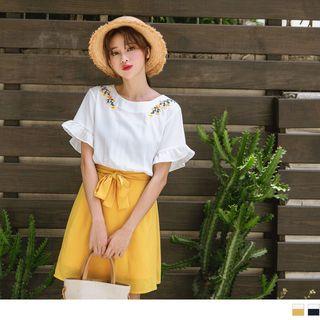Tie-waist Floral Embroidered Panel Dress