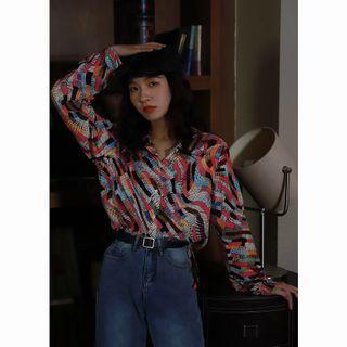 Contrast Color Printed Long-sleeve Shirt