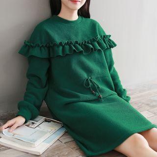Frilled Long-sleeve Shift Dress