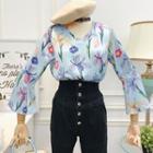 Flower-print V-neck Blouse