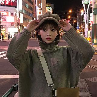 Turtleneck Drop-shoulder Wool Blend Sweater