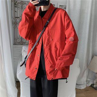 Drawstring Pocket Detail Button Jacket