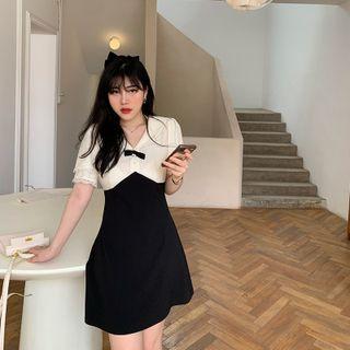 Mock Two-piece Short-sleeve A-line Skirt