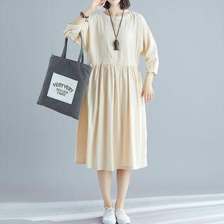 Plain 3/4-sleeve Midi Dress