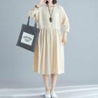 Plain 3/4-sleeve Midi Dress