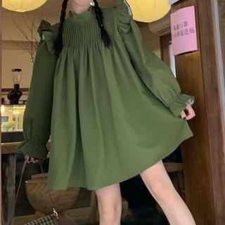 Long-sleeve Frill Trim Mini Smock Dress