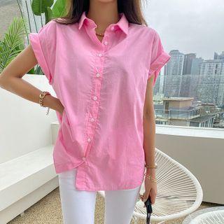 Cap-sleeve Boxy Cotton Shirt