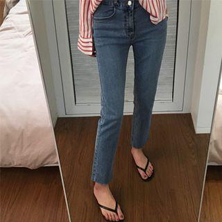 Two-button Washed Straight-cut Jeans