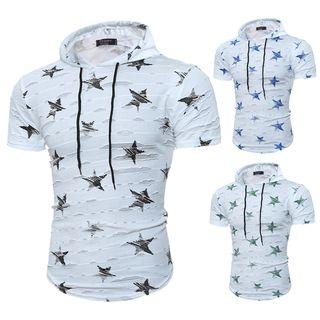 Star Print Hooded Short-sleeve T-shirt