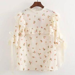 Floral Print Frilled Short-sleeve Blouse