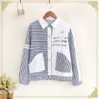 Letter Embroidered Striped Panel Jacket