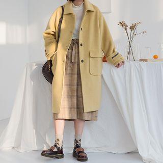 Plain Buttoned Long Coat Pale Yellow - One Size