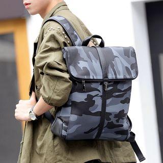 Faux Leather Camo Flap Backpack