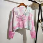 Floral Accent Tie-dye Print Cropped Cardigan
