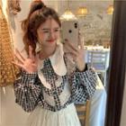 Peter Pan Collar Plaid Shirt Black - One Size