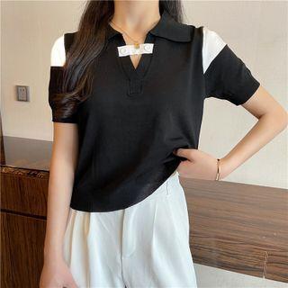 Short-sleeve Knit Color Block Top