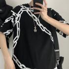 Elbow-sleeve Chain Print T-shirt