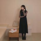 Sleeveless Half-placket Dress Black - One Size