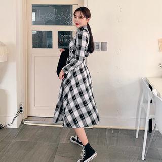 A-line Long Plaid Shirtdress & Sash