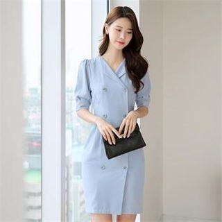 Pintuck-waist Double-breasted Coatdress