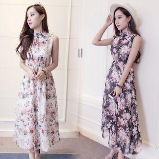 Sleeveless Floral Print Midi A-line Sundress