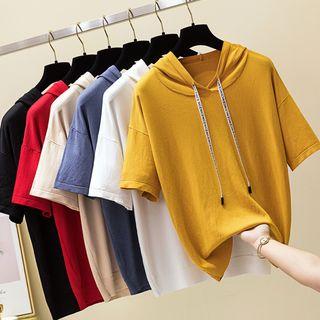 Short-sleeve Hooded Knit Top
