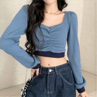 Square-neck Contrast Trim Cropped T-shirt