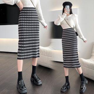 High Waist Houndstooth Midi Skirt