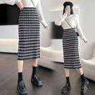 High Waist Houndstooth Midi Skirt