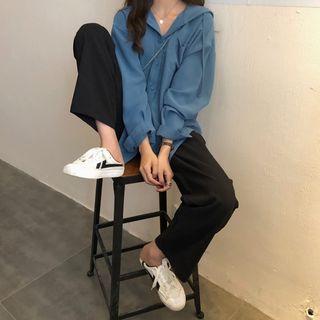 Hooded Shirt Jacket Blue - One Size