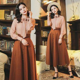 Set: Bow Neck Shirt + Midi Skirt