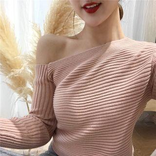 One-shoulder Long-sleeve Knit Top