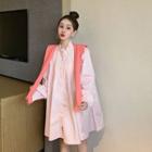 Frilled Long-sleeve Loose-fit Shirtdress / Plain Shawl
