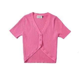 Short-sleeve V-neck Knit Top / Cut Out A-line Dress
