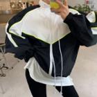 Piped Two-tone Oversized Windbreaker White - One Size