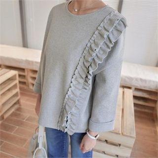 Drop-shoulder Ruffle-detail T-shirt