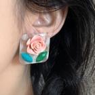 Rose Resin Earring 1 Pair - 2777a - Pink & Beige - One Size