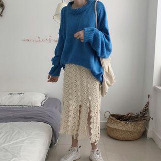 Plain Sweater / Lace Midi Skirt