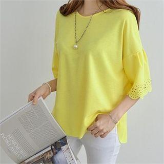 3/4-sleeve Eyelet-detail Top
